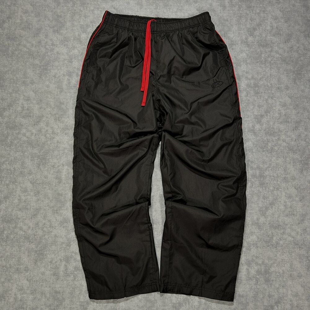 Y2K Rawlings black/red stripe athletic streetwear lined baggy track pants mens L